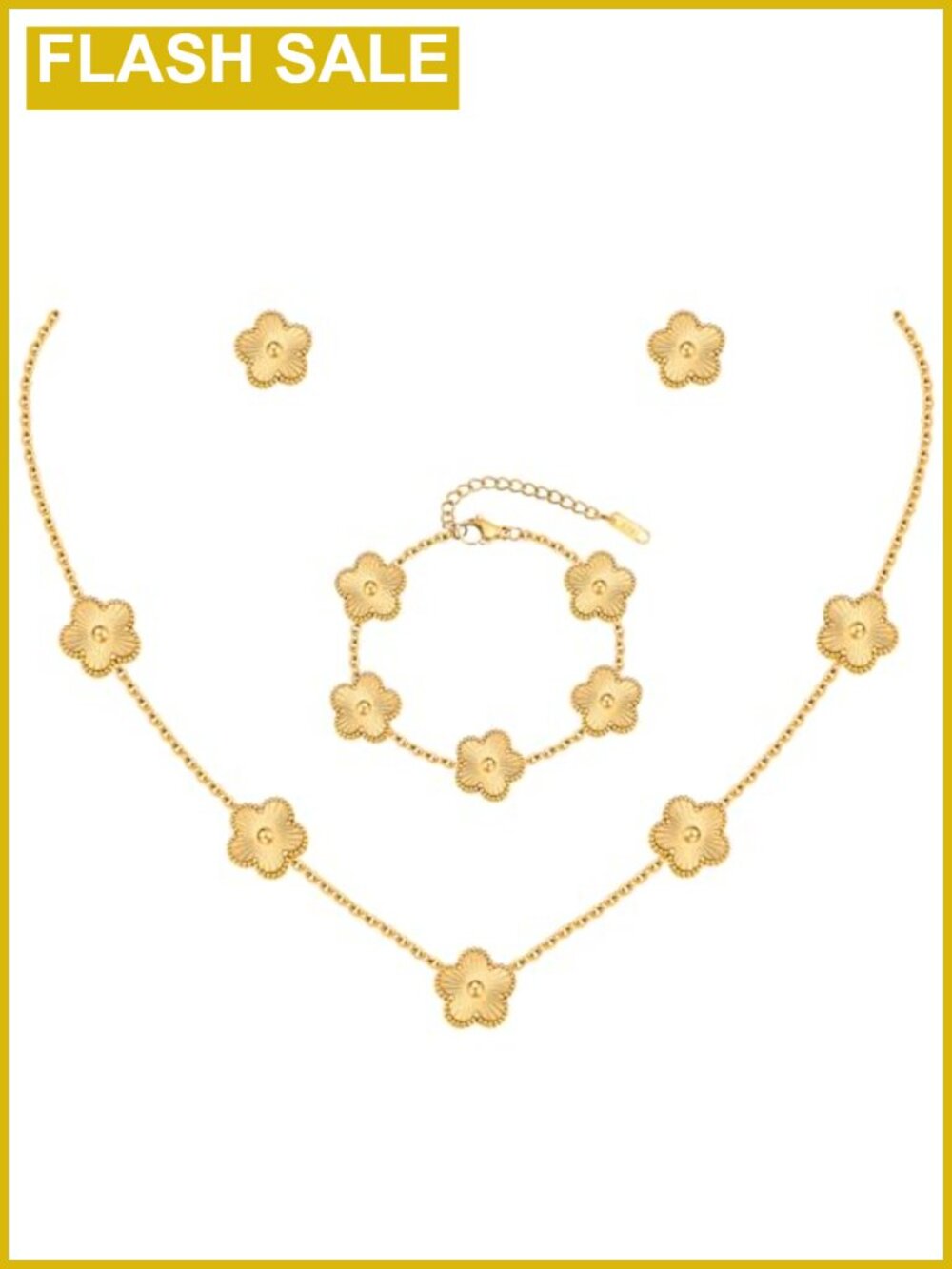 18K Gold Plated Lucky Flower Necklace Bracelet Earring Jewelry Set